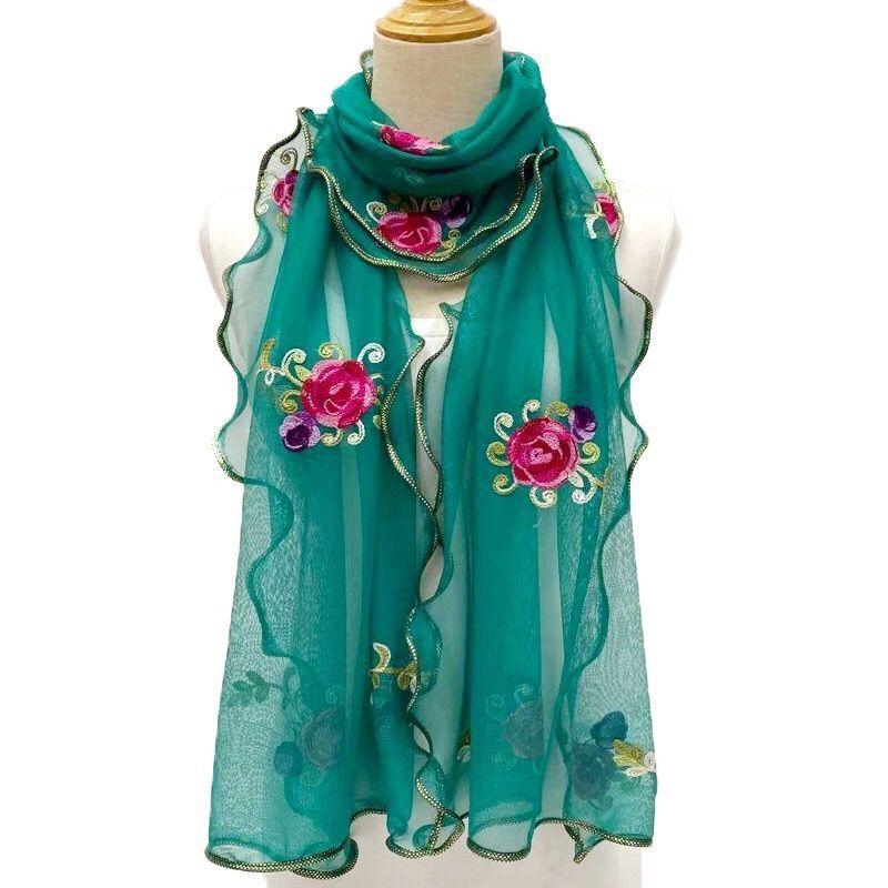 

Новый шарф с оборками для женщин на весну и осень, длинный вышитый шарф, модный танцевальный шарф, шаль 160 * 45cm