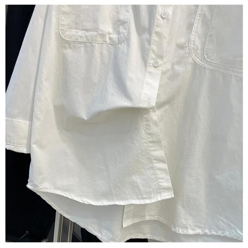Korean Women's Autumn New Spliced Polo Collar Button Pocket Fashion Solid Loose Casual Long Sleeve Blouses Shirts