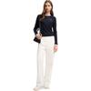 Fila Heritage Faux Two-Piece Casual Slim Fit Knit Crew Neck Long Sleeve T-Shirt Women Tops F11W548214F-NV
