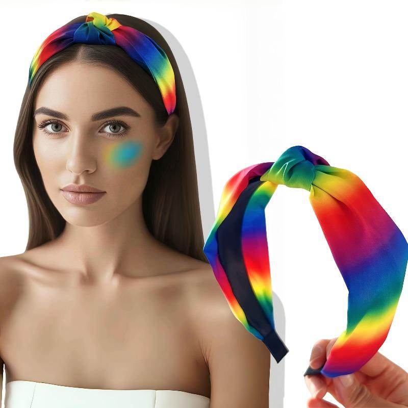 1pc Rainbow Wide Knotted Headband for Women, Soft Stretchy Fabric, Gradient Color for Spring Summer, Beach, Festival, Daily