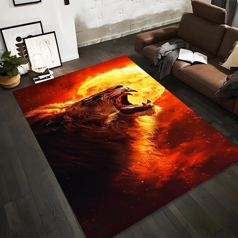 

Fiery Roaring Lion Design Carpet with Sunset Background Visual Suitable for use as an anti-slip for living room bedroom sofas 40x60cm( 15x23in )