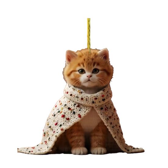 Cute Cat Christmas Ornament Acrylic Christmas Tree Ornament 2D Flat Cartoon Cat Hanging Pendant