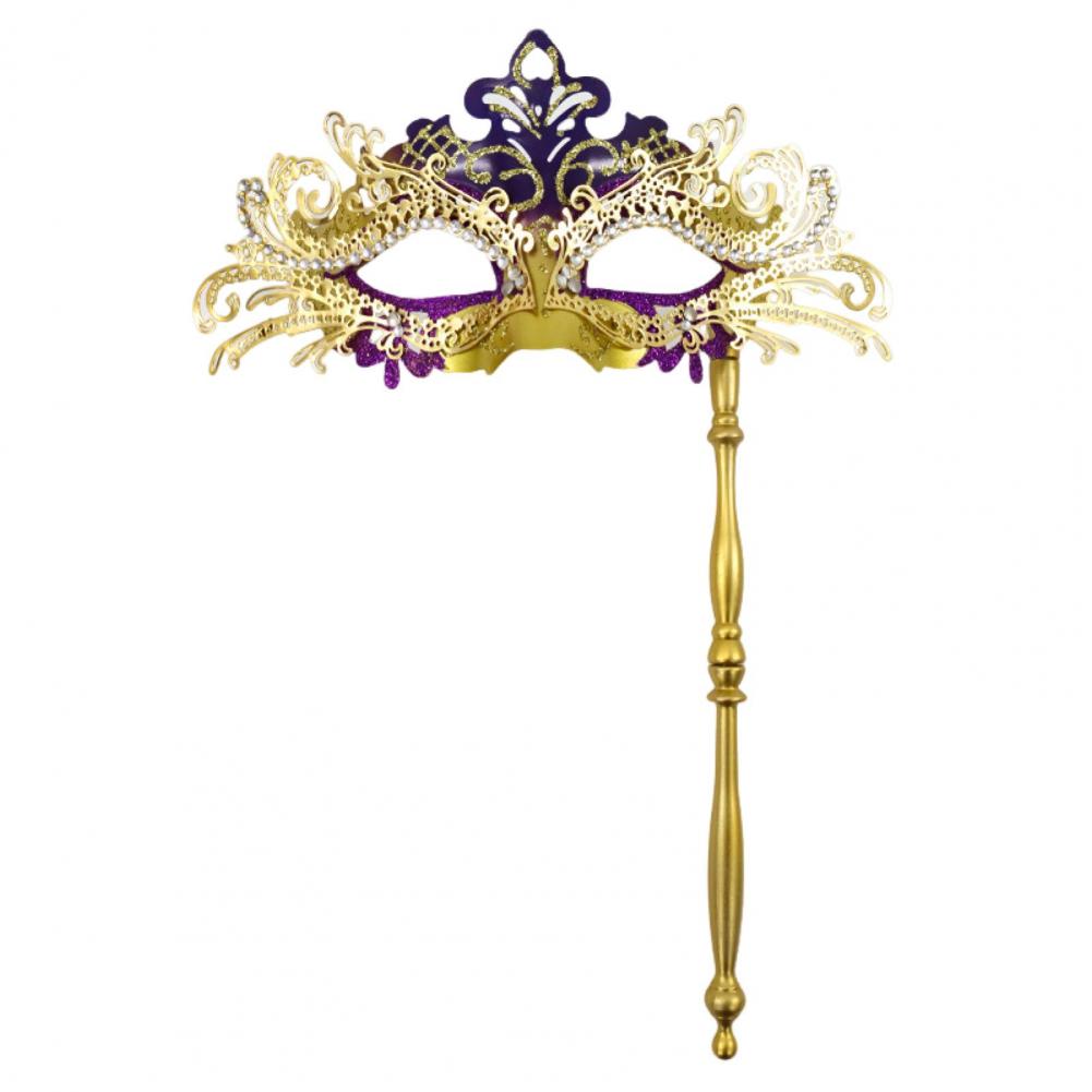 Fancy Dress Party Eyewear Mask Metal Handheld Stick Half Face Venetian Masque Rhinestones Women Mask Prom Ball Masquerade