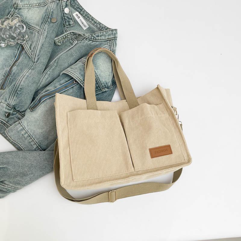 Corduroy Canvas Bag Student Large Capacity 2025 New Bag Women's Versatile Tote Bag Shoulder Messenger Bag