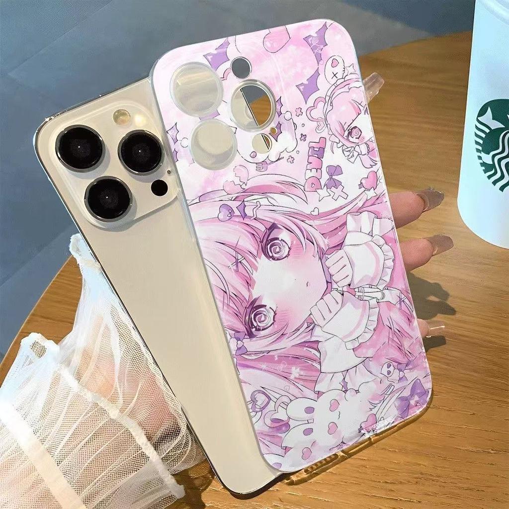 Pastel Pink Chibi Anime Girl Pattern Phone Case for iPhone 17 16 15 14 13 12 11 16E Series Pro Max Plus Double Layer Protection