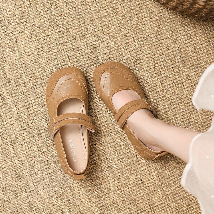 Casual Silver Mary Jane Shoes Female Commuter Single Shoes Autumn Hundred with A Word with Velcro Flat Shoes