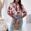 Neues Frühlings- und Sommer-Damen-Hemd-Oberteil mit Print, einreihig, viertelärmelig, locker