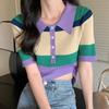 Wind Student Super Hot Color Polokragen Strickpullover Plus Size Damen Sommer Kurzarm T-Shirt