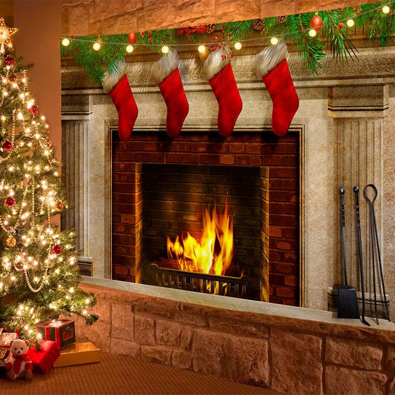 Święty Mikołaj płatki śniegu zimowe noce kominek drukowany wzór gobelin domowy salon sypialnia ścienna gobelin dekoracyjny