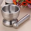 Double Mini Stainless Steel Metal Mortar Pestle Set with Pedestal Bowl Garlic Press Herb Pepper Spice Grinder for Kitchen