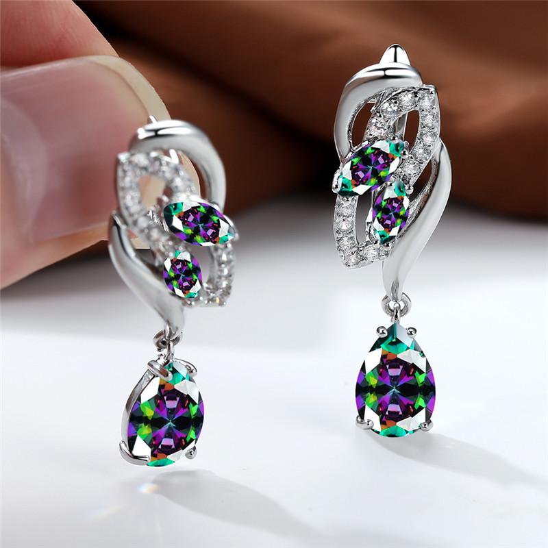 Cute Female Pink Crystal Zircon Stone Flower Earrings Vintage Wedding Jewelry For Women