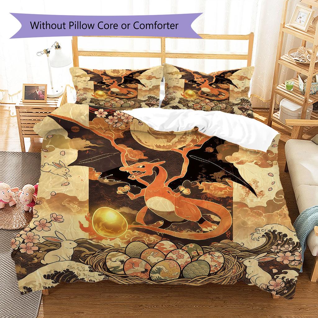 Velikonoční Pokemon Vzor Povlečení Sada Přikrývek Potah na Přikrývku Povlak na Polštář Domácí Dekorace Dárek k Narozeninám (1 * povlak na peřinu + 2 * povlak na polštář, bez jádra)