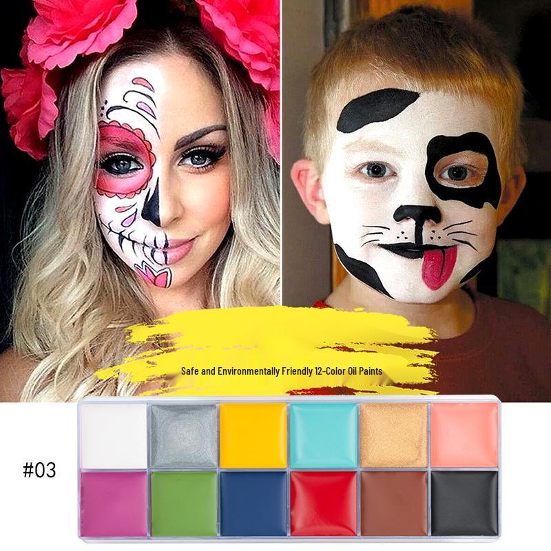 12-Color Theatrical Oil Paints for Body Makeup and Halloween, Opera, and World Cup Face Painting