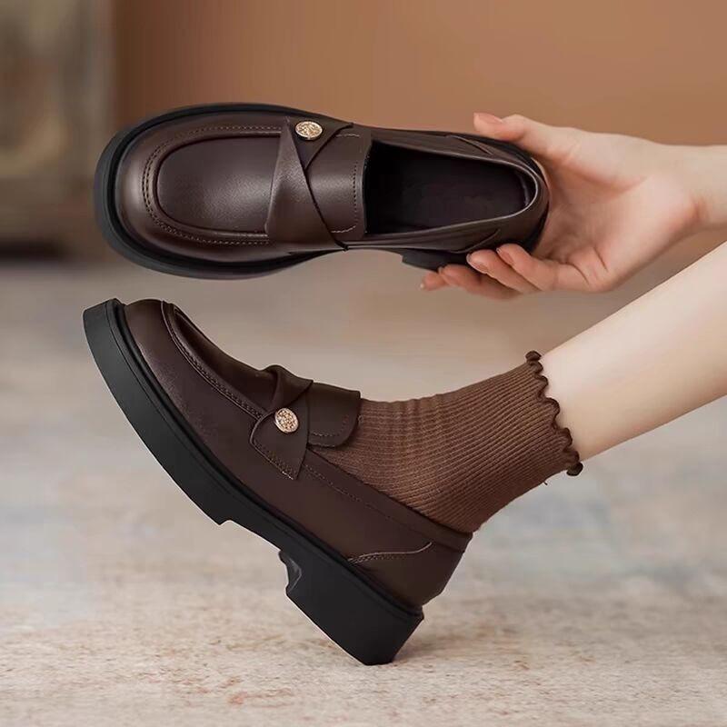 Gold coin women's spring and autumn new thick-soled thick-heeled single shoes and small leather shoes