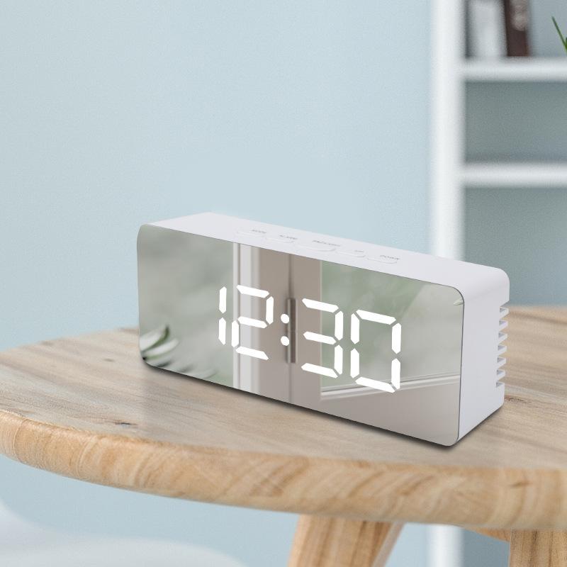 Multifunctional Mirror Clock LED Digital Mirror Clock Desktop Creative Makeup Mirror Alarm Clock Household Temperature Electronic Clock