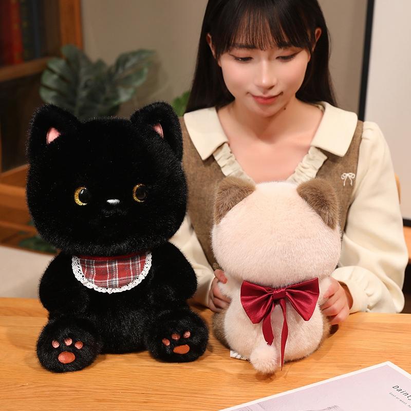 Sitting Kitten Plush Toy Cartoon Siamese Black 3-Color Cat Doll Soft Fluffy Cartoon Animal Plushie Appeasing Birthday Gift