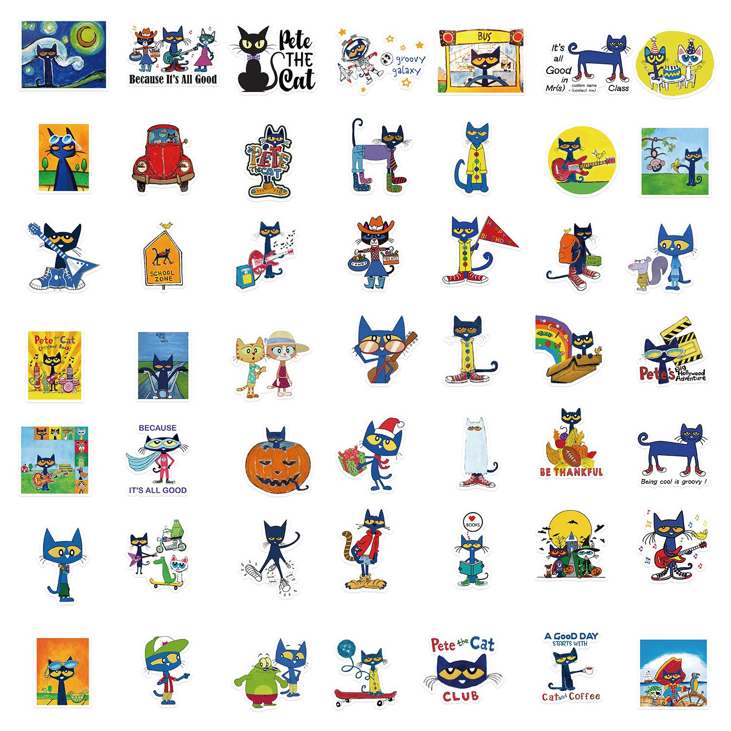 

50 Cartoon Pete Cat Stickers DIY Decorative Guitar Notebook Suitcase DIY Waterproof Stickers