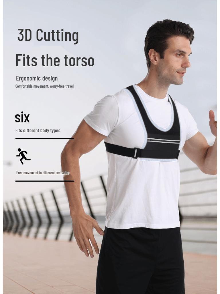 Reflektierende Outdoor-Sportweste mit Handy- und Wasserflaschen-Brusttasche zum Laufen, Radfahren und Bergsteigen