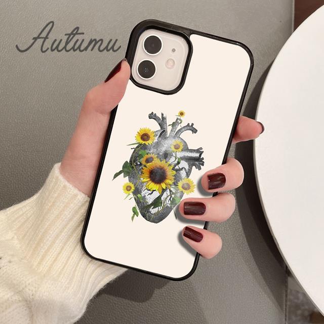 Blumenherz Handyhülle für iPhone 11 12 13 14 Pro Max mini X XR XS SE 2020 5 6S 7 8 Plus Samsung Galaxy S21 S22 Hülle
