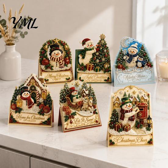 Weihnachtskarten-Bastelset DIY-Set, 3D Pop-Up Kunstperlen-Kunst Schneemann Feiertagsgrußkarten Weihnachtsmann Elch Kranz Karte, Handgemachtes Weihnachten für Familie und Freunde
