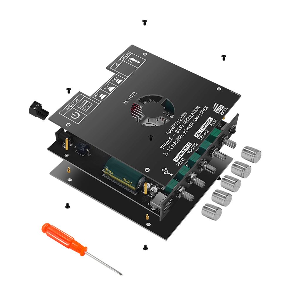 ZK-HT21 Digitaler Verstärkermodul mit Subwoofer TDA7498E Audio-Leistungsverstärkermodul DC15-36V 160Wx2+220W Bluetooth-kompatibel