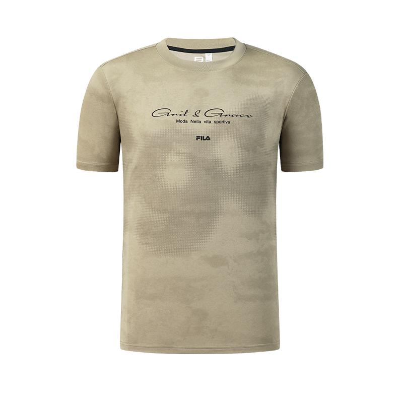 Fila Fitness Fashion Simple Versatile Comfortable Moisture-Wicking Loose Short Sleeve T-Shirt Men Tops Squirrel-Khaki A11M621124FBG