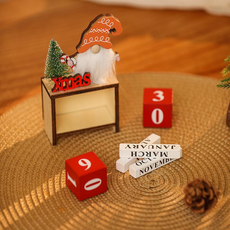New Christmas Faceless Old Man Calendar Ornament, Wooden DIY Advent Calendar with Santa Claus Decoration
