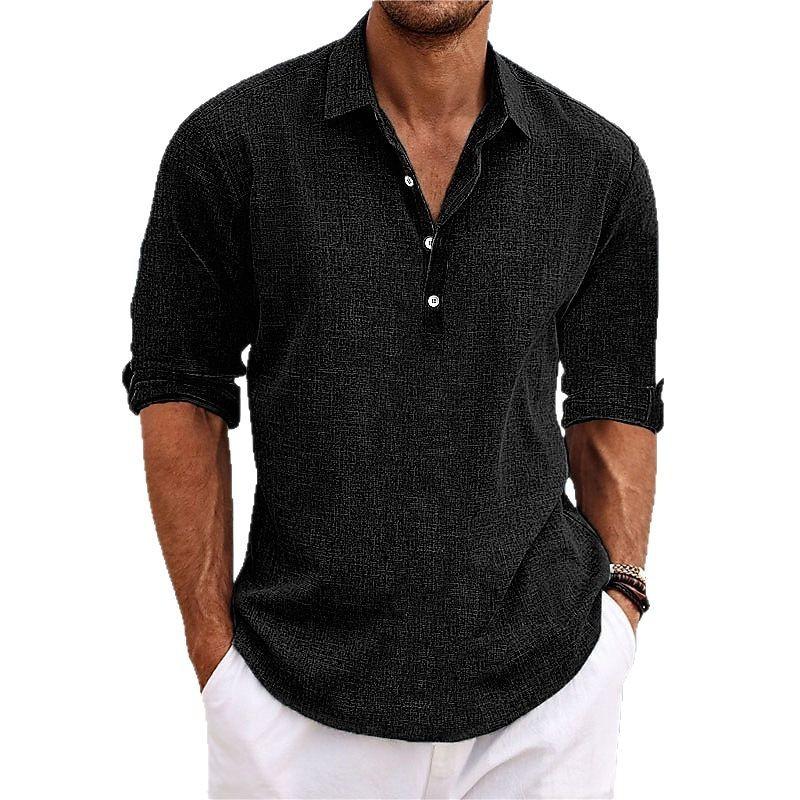 Men s Shirt Long-sleeved Lapel Casual Loose Shirt S чёрный
