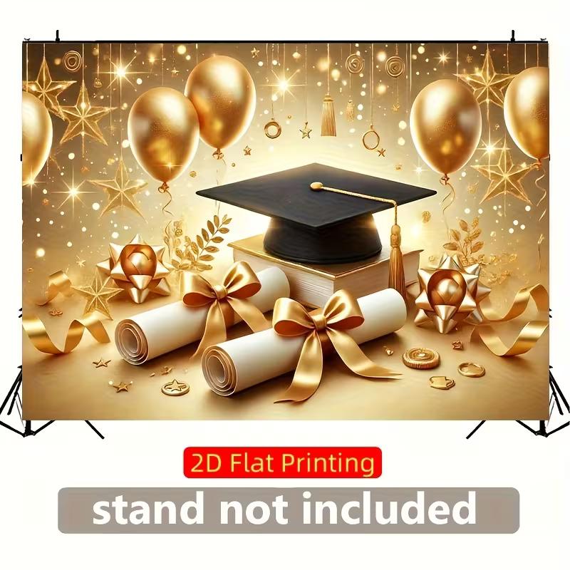 2D Shiny Graduation Backdrop Gold Balloon Star Graduation Photo Booth Background