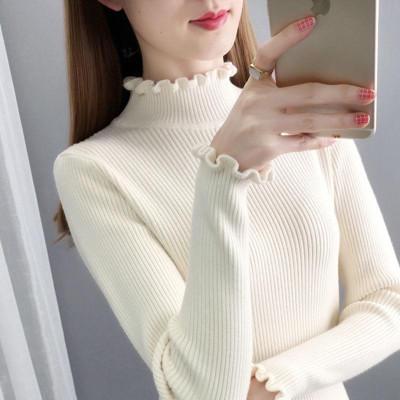 Dámský módní pletený svetr s dlouhým rukávem a rolákem, slim fit