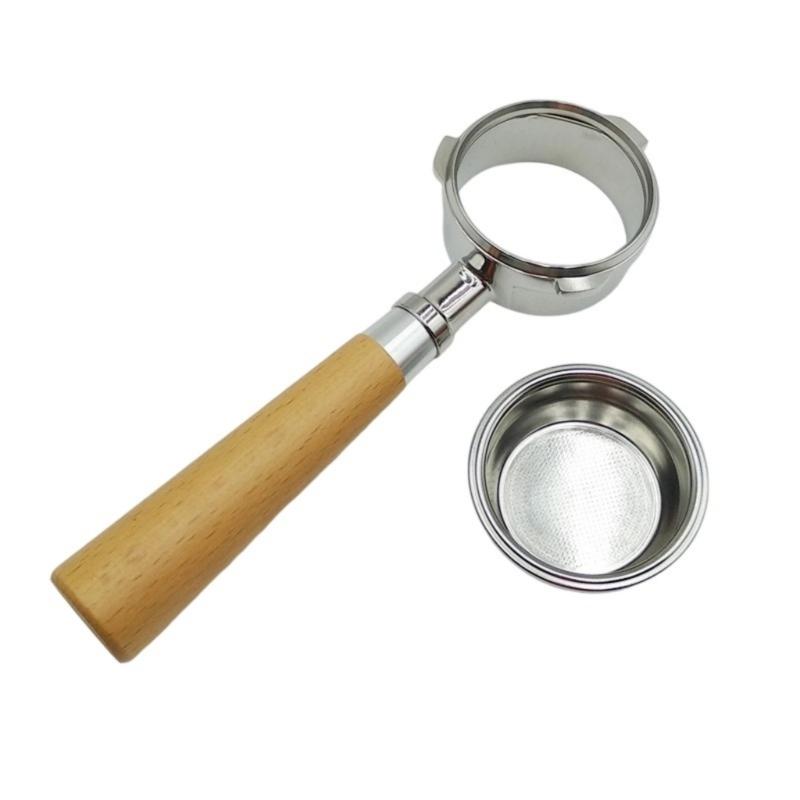 Three Ear 58mm Bottomless Portafilter Solid Wood Handle for Espresso Machines Accessories Commercial Coffee Equipment