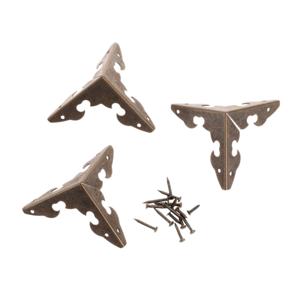 

12pcs Antique Bronze/Golden Decorative Metal Corner Brackets for furniture Wooden Box Feet Corner Protector w/ Screws 30x30x30mm