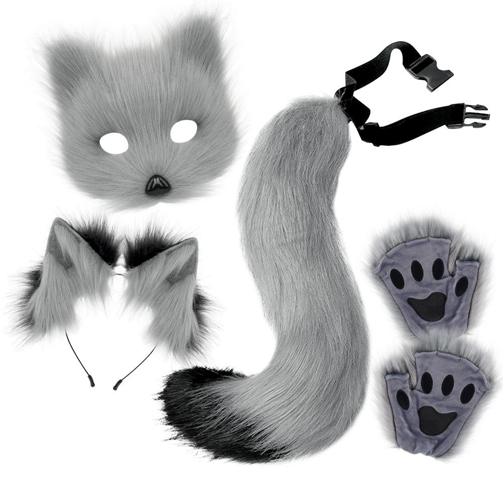 

Halloween Plush Fox Mask Set Animal Claws Simulated Fox Ears Headband Tail Animal Tail Accessories