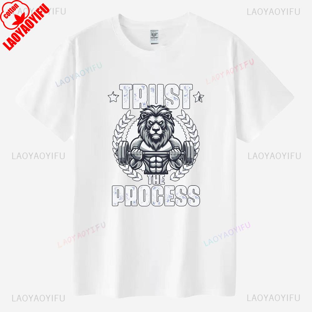 Lion Gym Unisex TShirt Trust The Process Fitness Motivation Workout Gift Gym Lovers Bodybuilding Strength Training Clothes