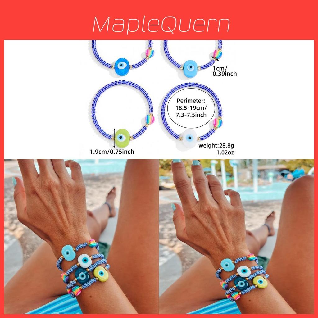 Demon Eye Bead Bracelet Set With Glass Geometric Design For Women Gift