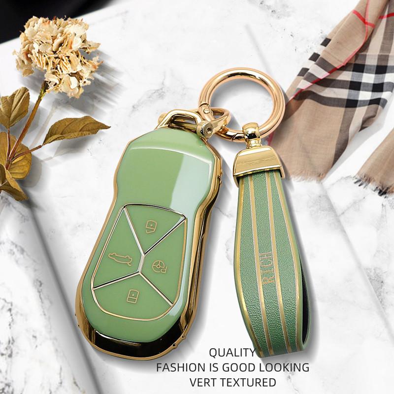 Luxurious Golden Edge Remote Car Key Case Full Cover For Xpeng P5 P7 G9 G3i Key Fob Protective Shell Keychain Auto