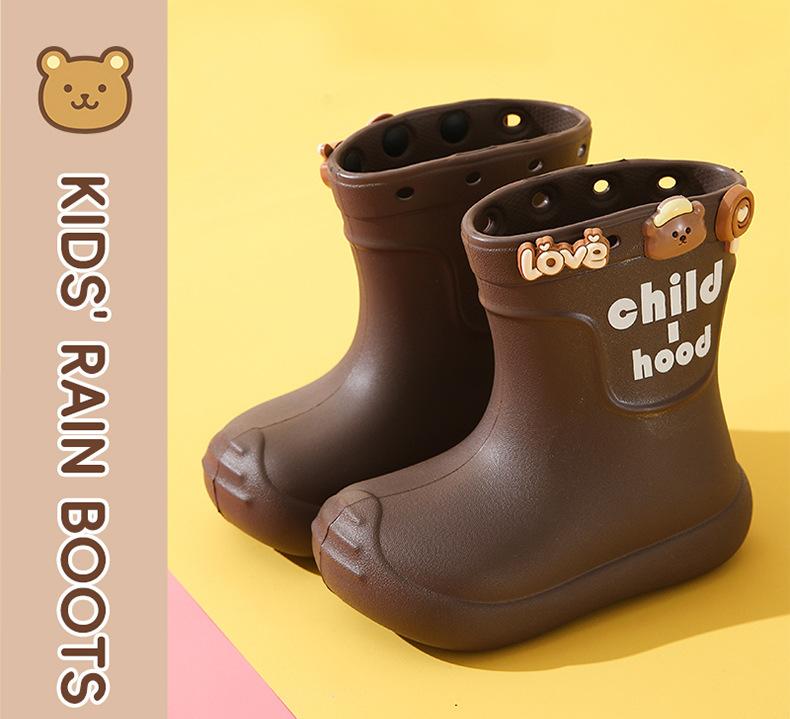 Children's Rain Boots Cute Cartoon Decoration Boys Girls Rain Boots EVA Kids Water Shoes DIY Waterproof Shoes
