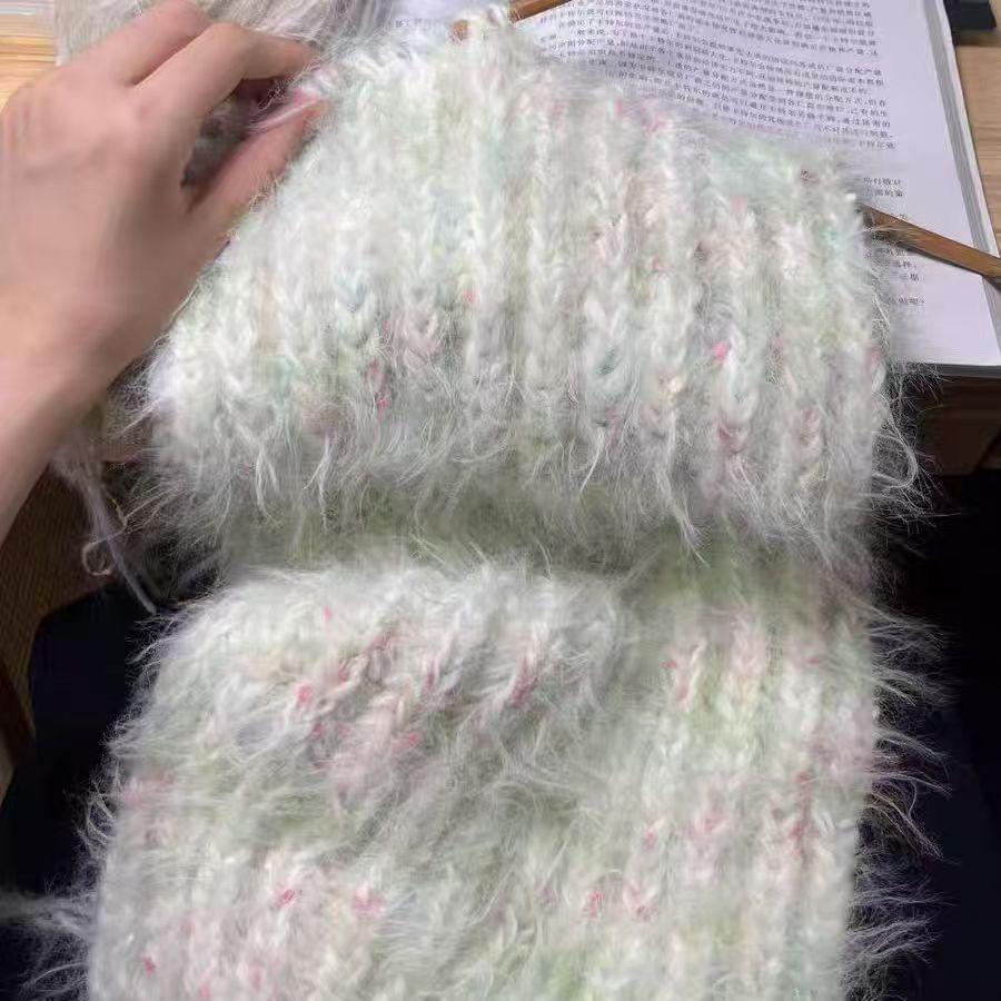 Rainbow Gradient Mohair Yarn Kit - Medium Thickness, Ideal for Hand-knitting Scarves