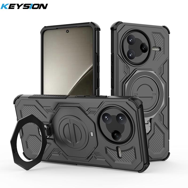 KEYSION Shockproof Magnetic Case for POCO F7 Pro 5G Upright Live Metal Ring Stand Phone Back Cover for Xiaomi POCO F7 Ultra 5G