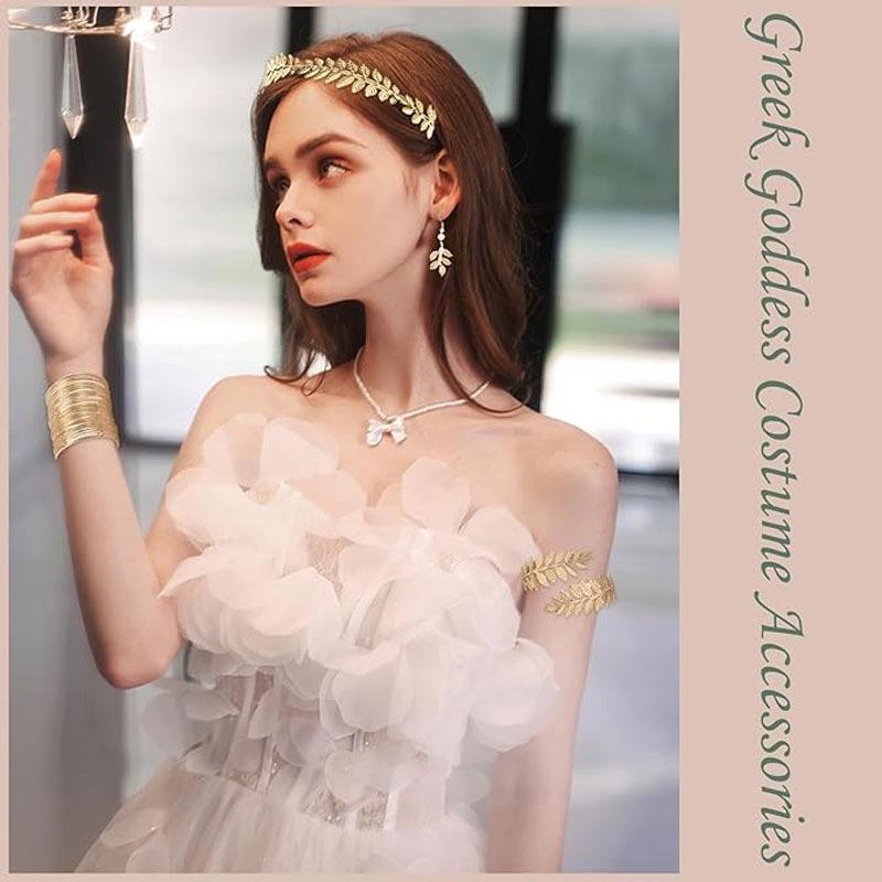 European & American Style Bridal Gold Leaf Headband & Baroque Headdress Hair Accessories Set
