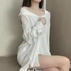 Summer Dress Long Pajama Womens Sleeved White Shirt Oversized Pajama Medium Length Ice Silk Shirt