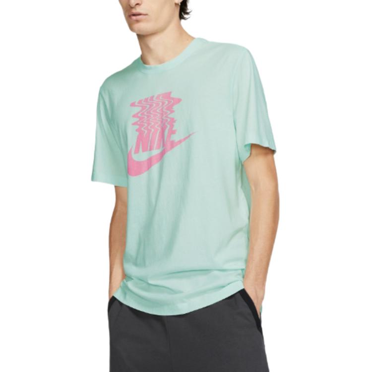 Nike T Shirts Men's Green Crew Neck Moderate Straight Fit BQ1266-336