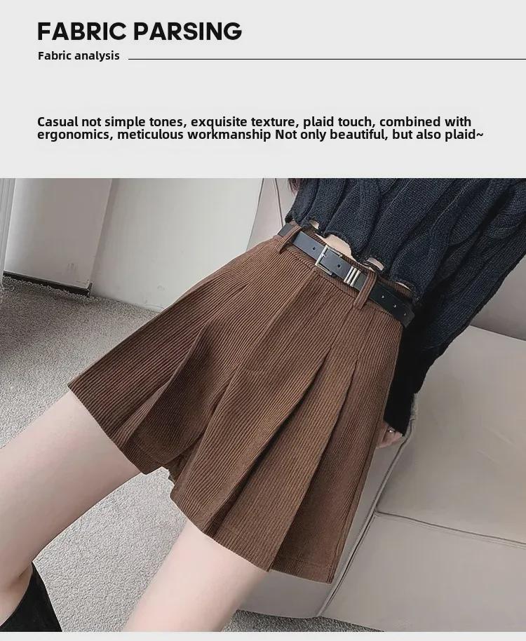 Women's High-Waist Corduroy Pleated Shorts - 2024 Spring Collection, Slimming Wide-Leg Casual Booty Shorts for Petite.