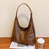 Retro Commute Shoulder Bag Solid Color Women's Underarm Bag Temperament Pu Leather Tote Bag  Girls