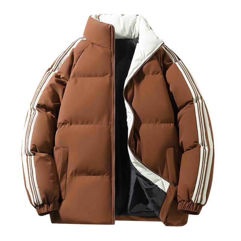 Cotton Jacket Men and Women with The Same Winter Tide Striped Stand-up Collar Cotton Jacket Jacket Thickened Warm Bread Clothing Cotton Clothing Men