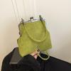 Imitation Suede Women's Retro Crossbody Bag, Elegant Contrasting Color Kiss Lock Shoulder Bag, Detachable Shoulder Strap Small Handbag, Daily Handbag