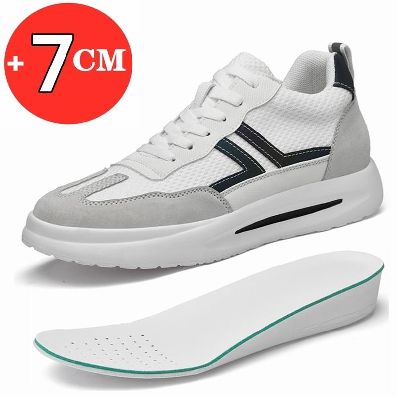 Mode Neue Herrenschuhe mit Absatz Weiß Atmungsaktive Sportliche Freizeit-Sneaker Herren Unsichtbare Schuhe zur Höhenvergrößerung Mode Herren Schuhe mit Absatz