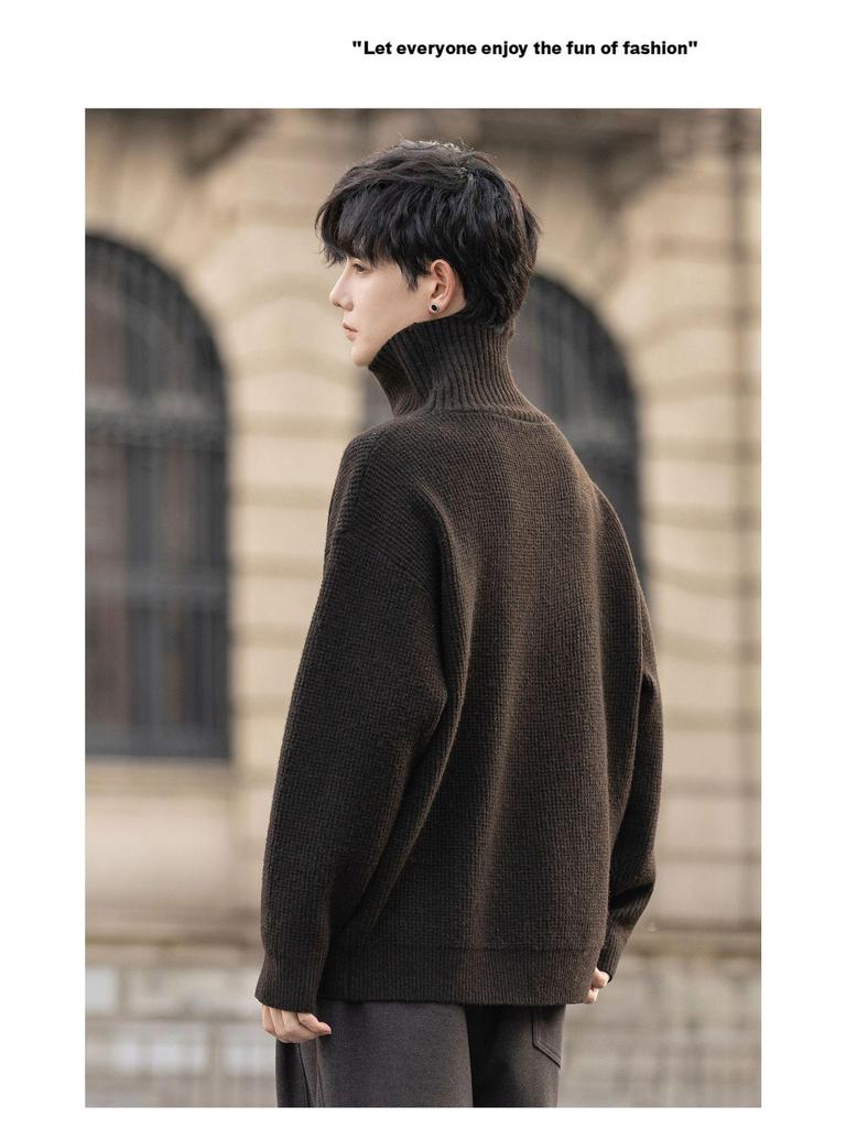 Herren Wollmischung Pullover mit hohem Kragen 2025: Lässige, leicht lockere Strickware in Unifarben für Herbst/Winter