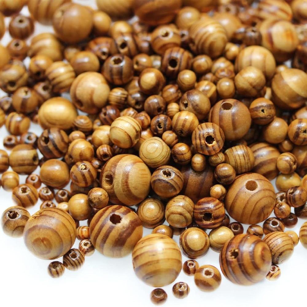 Kerek Tuja Fa Csíkos Gyöngyök Környezetbarát Fa Laza Távtartó Gyöngyök Ékszerkellékek Készítéséhez DIY 6-30mm