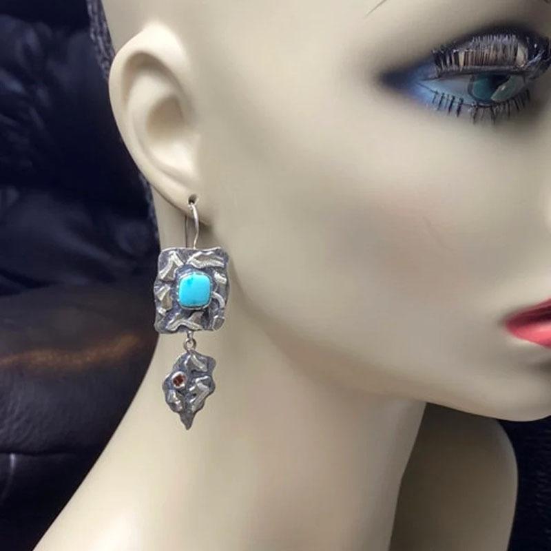 Kwadratowe turkusowe kolczyki Czeska geometria retro Spersonalizowane akcesoria do kolczyków